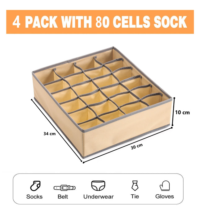 My Best Buy - Set of 4 Fabric Drawer Organizer Divider Storage Boxes for Storing Socks, Underwear, Ties, Scarves (Beige)