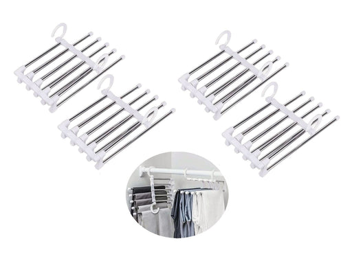 My Best Buy - 4 Pack Stainless Steel Adjustable 5 in 1 Pants Hangers Non-Slip Space Saving for Home Storage