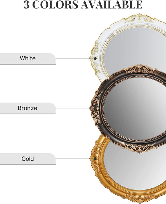 My Best Buy - Oval Antique Vintage Hanging Wall Mirror for Bedroom and Livingroom (White, 38 x 33 cm)