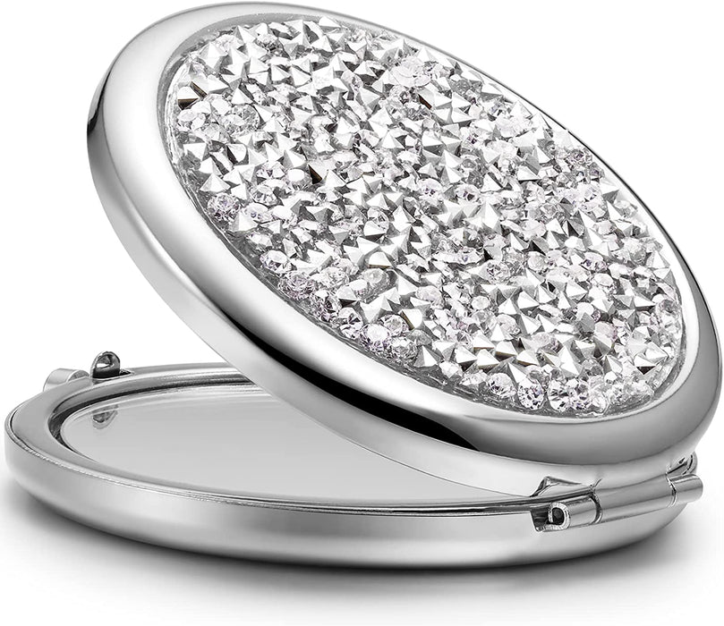 My Best Buy - Mini Mix Diamond 1X/2X Magnifying Round Metal Pocket Makeup Mirror (Silver)