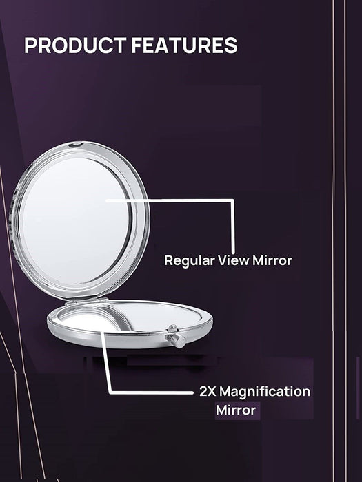 My Best Buy - Mini Mix Diamond 1X/2X Magnifying Round Metal Pocket Makeup Mirror (Silver)