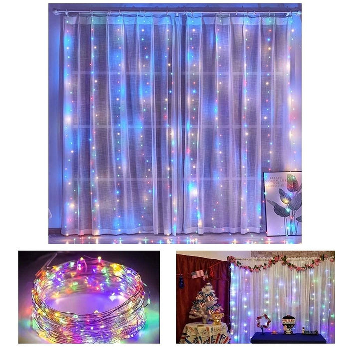 My Best Buy - 300 LEDs Window Curtain Fairy Lights 8 Modes and Remote Control for Bedroom (Multicolor, 300 x 300cm)