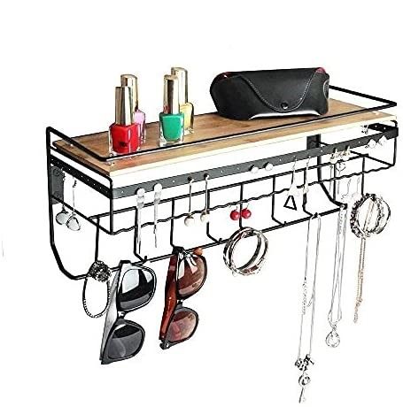 My Best Buy - Wall Mount Hanging Jewelry Organizer with 9 Hooks (Black Metal)