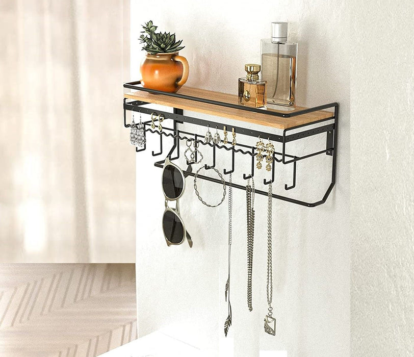 My Best Buy - Wall Mount Hanging Jewelry Organizer with 9 Hooks (Black Metal)