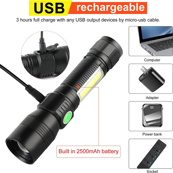 My Best Buy - 7 Modes Waterproof Rechargeable UV Light Flashlight Torch for Camping