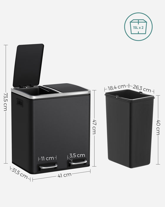 My Best Buy - Dual Kitchen Bin 2x15L, Black