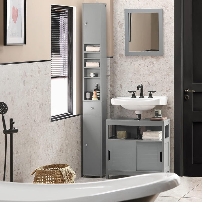 My Best Buy - Tall Bathroom Storage Cupboard Shelves, Grey