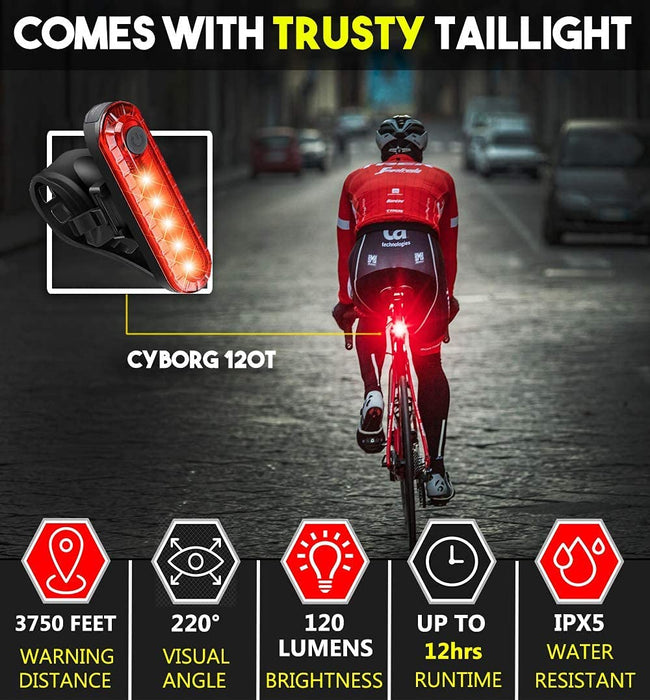 My Best Buy - Waterproof Rechargeable LED Bike Lights Set (2000mah Lithium Battery, IPX4, 2 USB Cables)