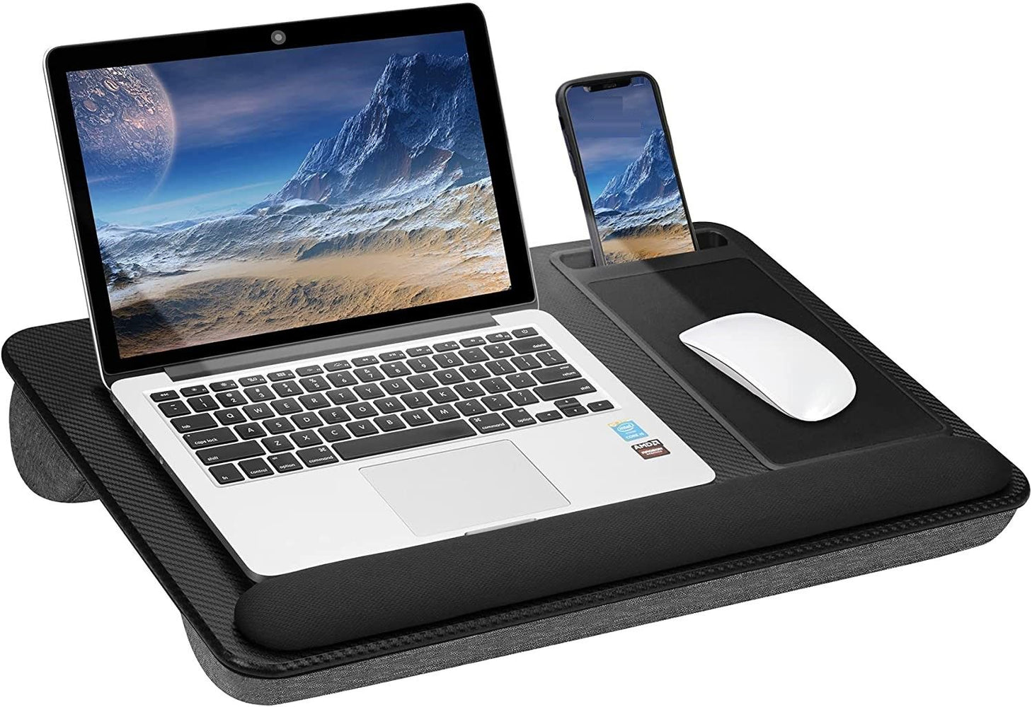 My Best Buy - Portable Laptop Desk with Device Ledge, Mouse Pad and Phone Holder for Home Office (Black, 43cm)