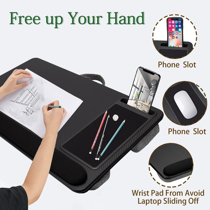 My Best Buy - Portable Laptop Desk with Device Ledge, Mouse Pad and Phone Holder for Home Office (Black, 43cm)