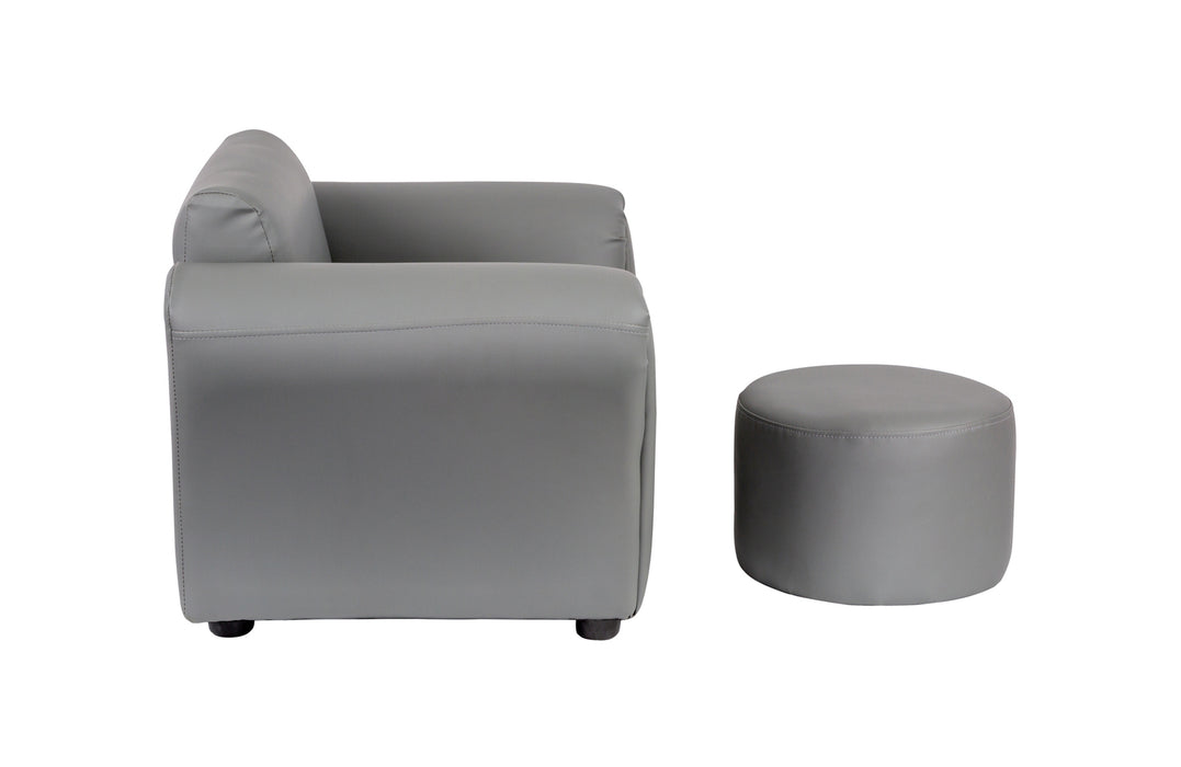 My Best Buy - Kids Grey Couch Sofa Chair w/ Footstool in PU Leather