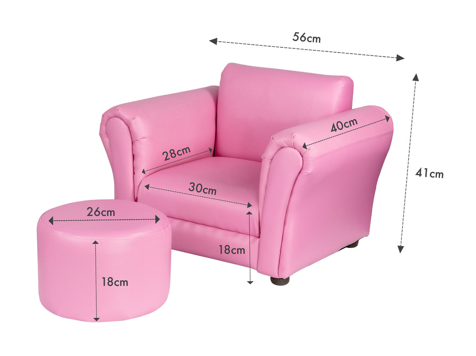 My Best Buy - Kids Pink Couch Sofa Chair w/ Footstool in PU Leather