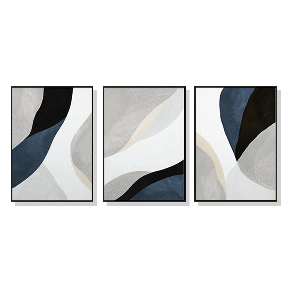 My Best Buy - 40cmx60cm Abstract Navy Blue 3 Sets Black Frame Canvas Wall Art