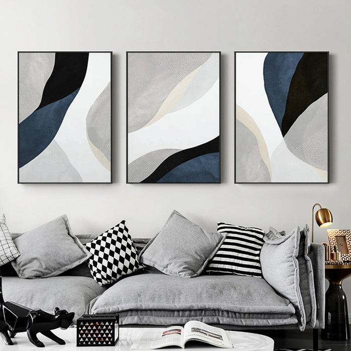 My Best Buy - 40cmx60cm Abstract Navy Blue 3 Sets Black Frame Canvas Wall Art