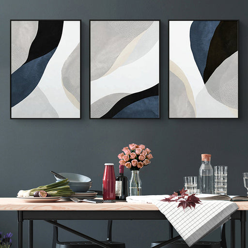 My Best Buy - 60cmx90cm Abstract Navy Blue 3 Sets Black Frame Canvas Wall Art