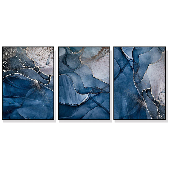 My Best Buy - 40cmx60cm Blue Gold Marble 3 Sets Black Frame Canvas Wall Art