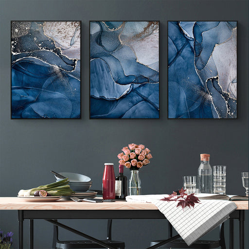 My Best Buy - 40cmx60cm Blue Gold Marble 3 Sets Black Frame Canvas Wall Art