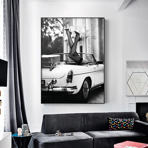 My Best Buy - 50cmx70cm High Heels in Classic Car Black Frame Canvas Wall Art