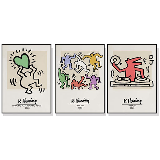 My Best Buy - 40cmx60cm Keith Haring Pop Art 3 Sets Black Frame Canvas Wall Art