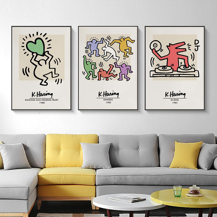 My Best Buy - 60cmx90cm Keith Haring Pop Art 3 Sets Black Frame Canvas Wall Art