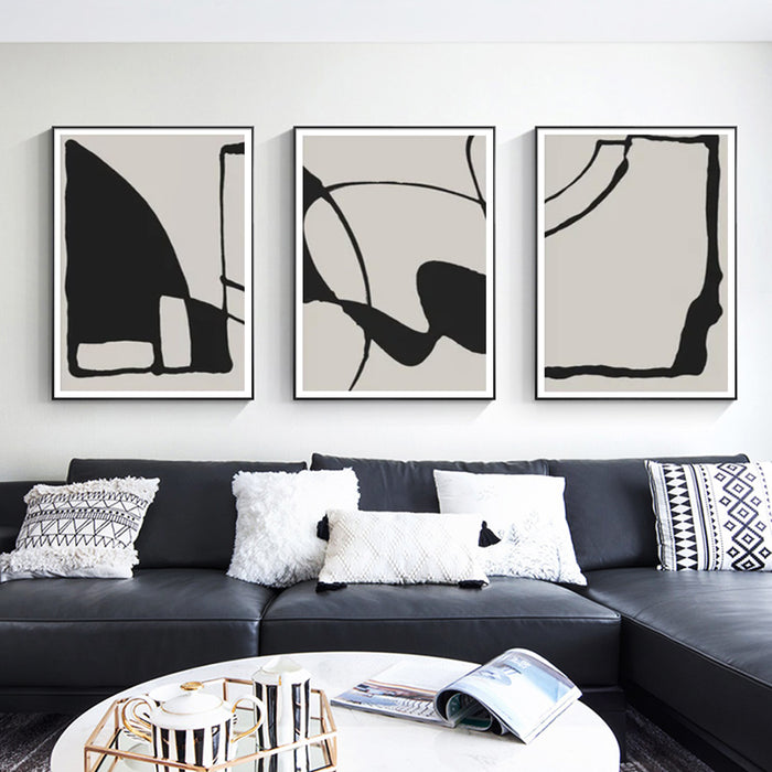 My Best Buy - 50cmx70cm Black Beige 3 Sets Black Frame Canvas Wall Art