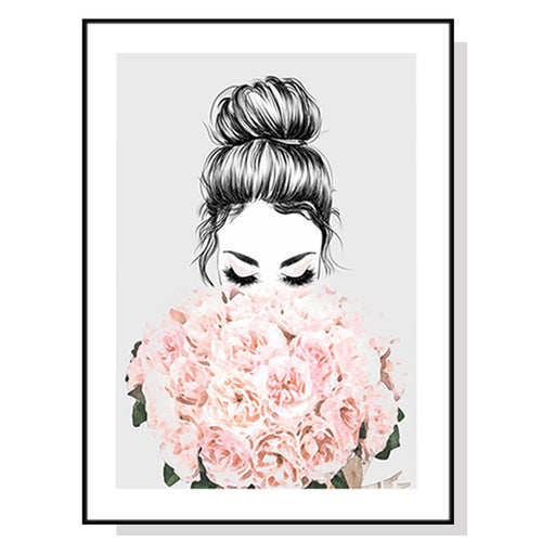 My Best Buy - 50cmx70cm Roses Girl Black Frame Canvas Wall Art