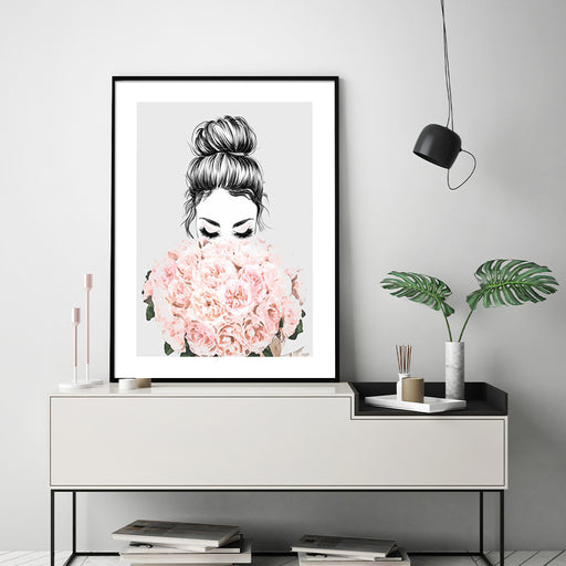 My Best Buy - 50cmx70cm Roses Girl Black Frame Canvas Wall Art