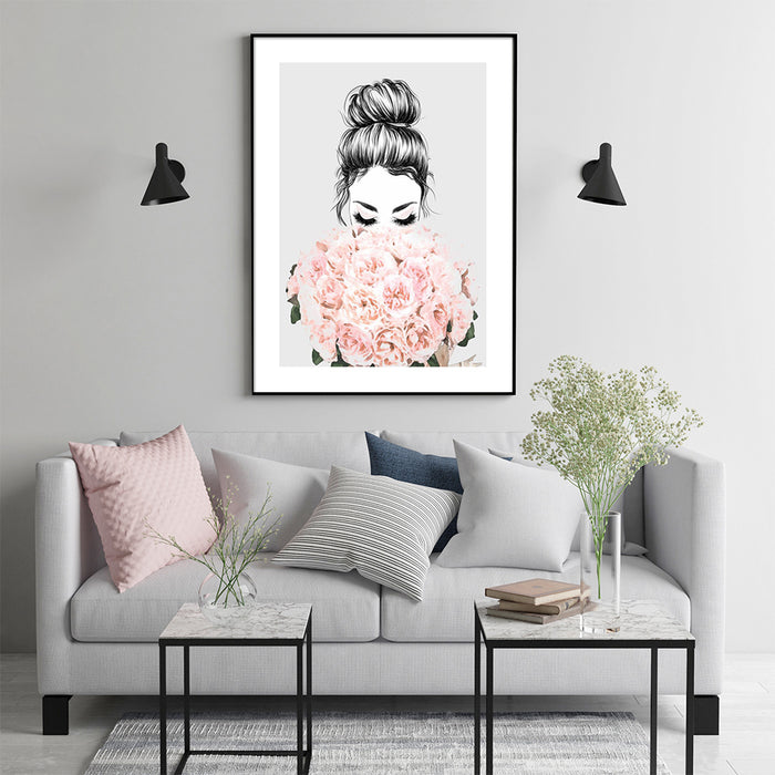 My Best Buy - 50cmx70cm Roses Girl Black Frame Canvas Wall Art