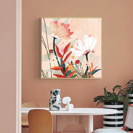 My Best Buy - 50cmx50cm Native Floral Gold Frame Canvas Wall Art