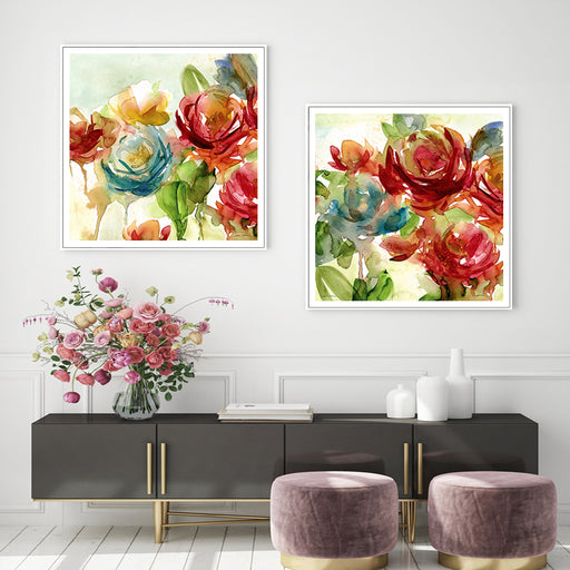 My Best Buy - 60cmx60cm Rosewater Garden By Carol Robinson 2 Sets White Frame Canvas Wall Art