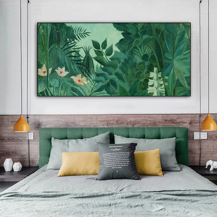 My Best Buy - 40cmx80cm The Equatorial Jungle Green Forest By Henri Rousseau Black Frame Canvas Wall Art