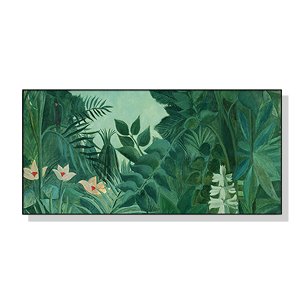 My Best Buy - 60cmx120cm The Equatorial Jungle Green Forest By Henri Rousseau Black Frame Canvas Wall Art