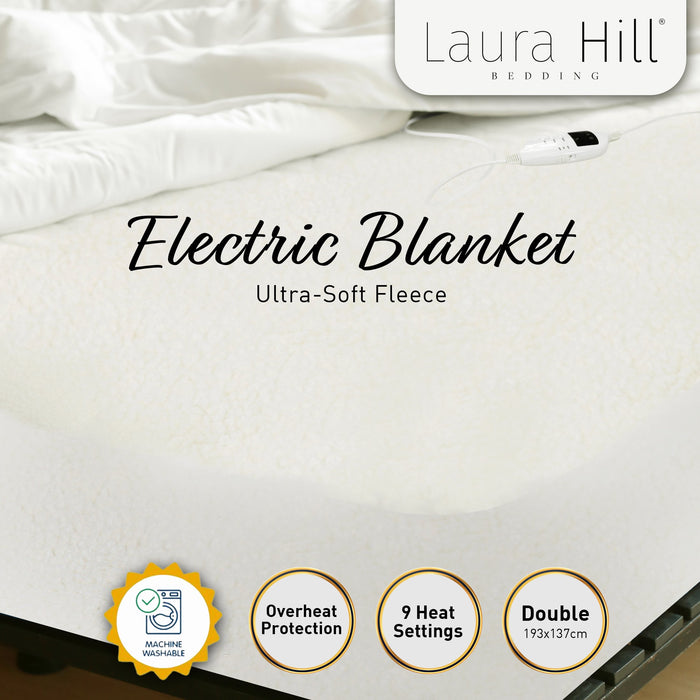 My Best Buy - Laura Hill Heated Electric Blanket Double Size Fitted Fleece Underlay Winter Throw - White