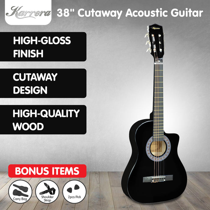 My Best Buy - Karrera 38in Cutaway Acoustic Guitar with guitar bag - Black