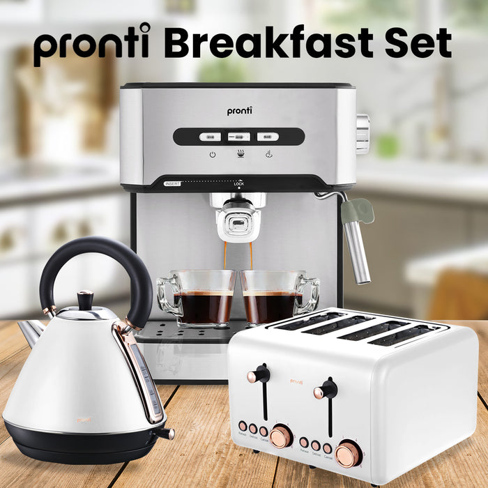 My Best Buy - Pronti Toaster, Kettle & Coffee Machine Breakfast Set - White