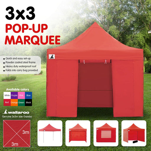 My Best Buy - Wallaroo Gazebo Tent Marquee 3x3 PopUp Outdoor Red