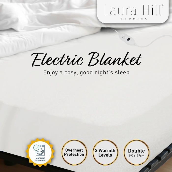 My Best Buy - Laura Hill Heated Electric Blanket Double Size Fitted Polyester Underlay Winter Throw - White