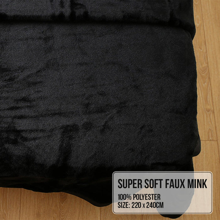 My Best Buy - Laura Hill 600GSM Faux Mink Blanket Double-Sided Queen Size - Black