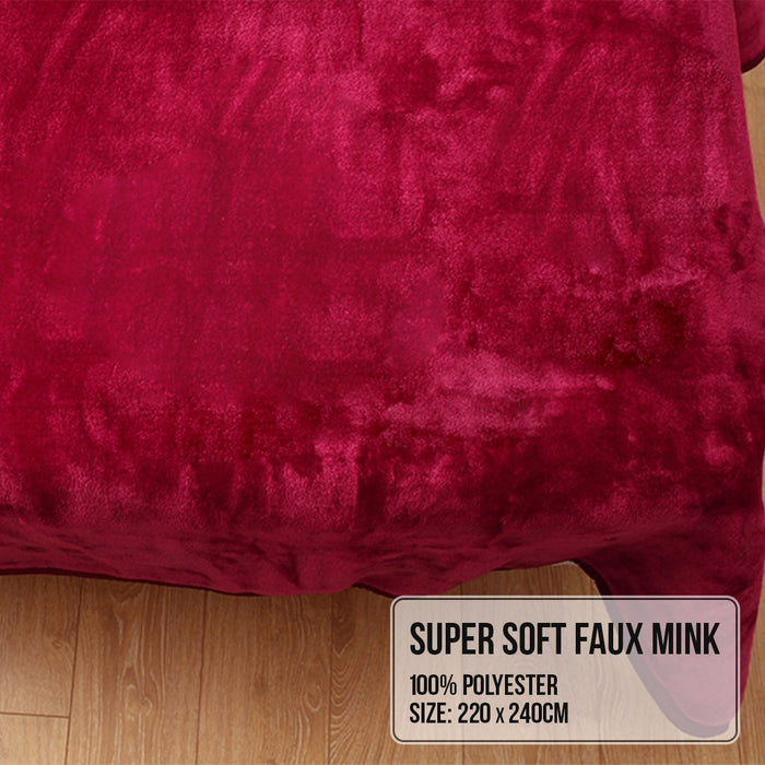 My Best Buy - Laura Hill Double-sided Large 220 X 240cm Faux Mink Throw Rug Blanket 800-gsm Heavy - Red