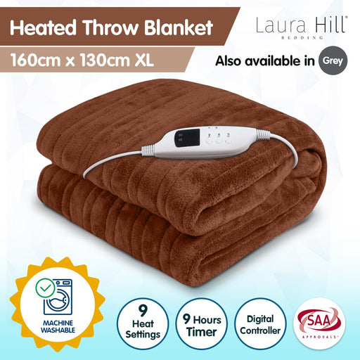 My Best Buy - Laura Hill Heated Electric Blanket Throw Rug Coral Warm Fleece Brown