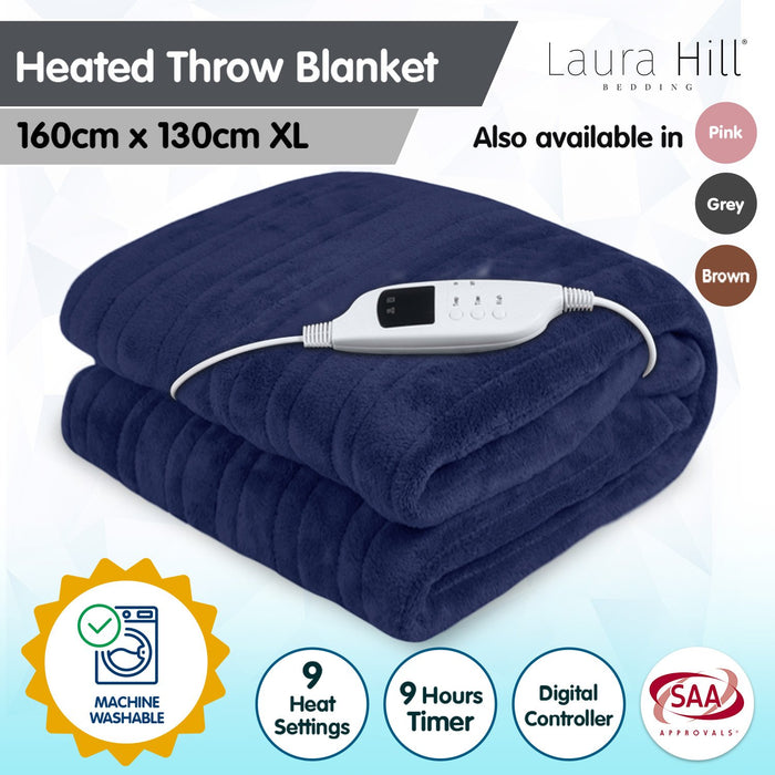 My Best Buy - Laura Hill Heated Electric Blanket Coral Warm Fleece Winter Blue