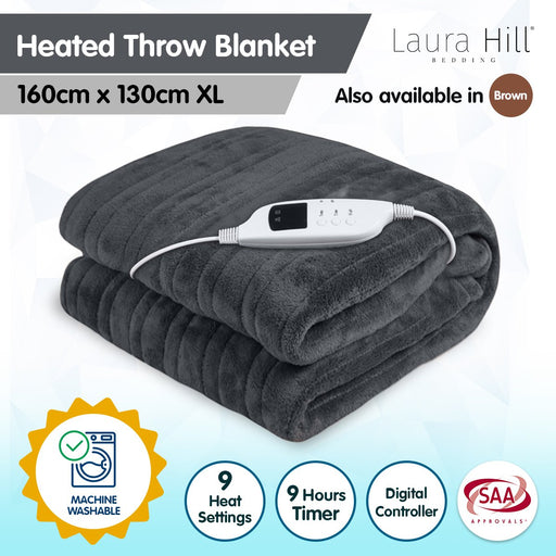My Best Buy - Laura Hill Heated Electric Blanket Throw Rug Coral Warm Fleece Grey