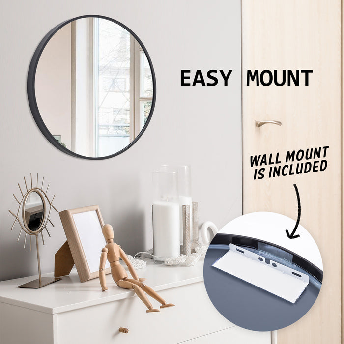 My Best Buy - La Bella Black Wall Mirror Round Aluminum Frame Makeup Decor Bathroom Vanity 50cm