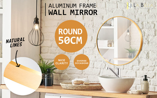 My Best Buy - La Bella Gold Wall Mirror Round Aluminum Frame Makeup Decor Bathroom Vanity 50cm