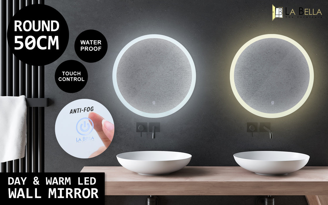 My Best Buy - La Bella LED Wall Mirror Round Touch Anti-Fog Makeup Decor Bathroom Vanity 50cm