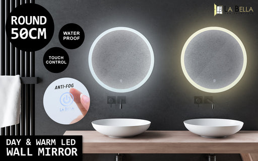 My Best Buy - La Bella LED Wall Mirror Round Touch Anti-Fog Makeup Decor Bathroom Vanity 50cm