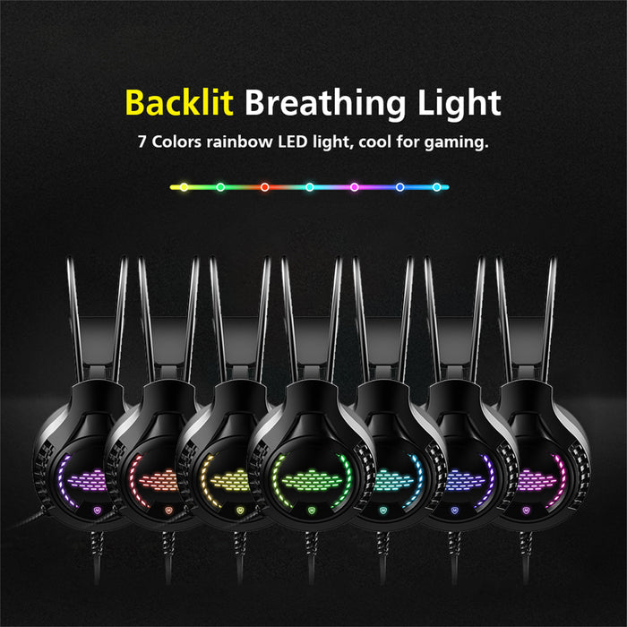 My Best Buy - Rainbow Light Gaming Headset Flexible Microphone 7-Color Rainbow LED Lamp