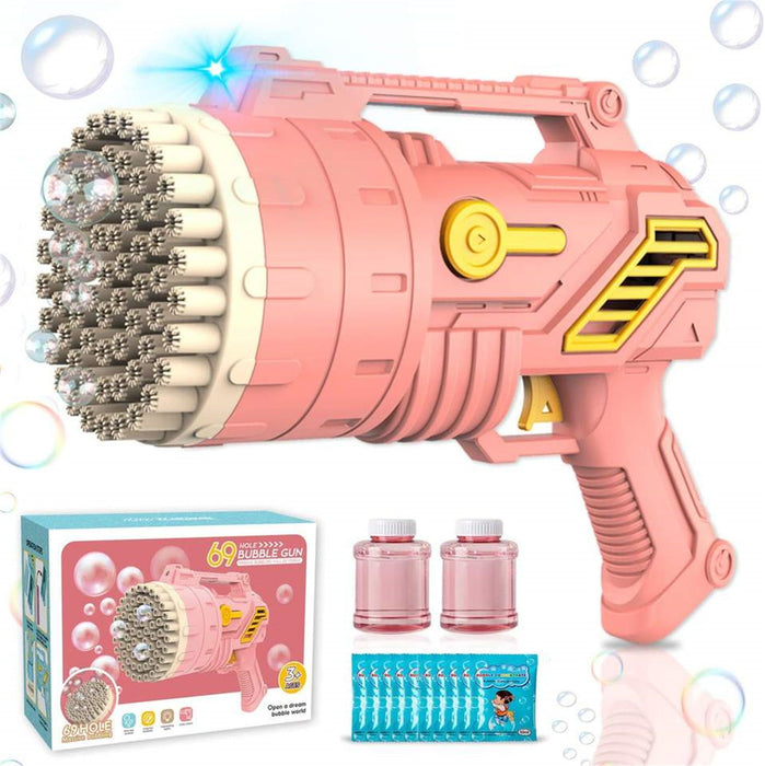 My Best Buy - Bubblerainbow 69-Hole Bubble Gun Hand-Held Automatic Bubble Machine Luminous Kids Toy Pink
