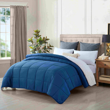 My Best Buy - king size reversible plush soft sherpa comforter quilt navy blue