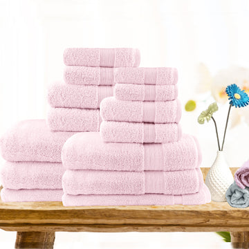 My Best Buy - 14pc light weight soft cotton bath towel set baby pink